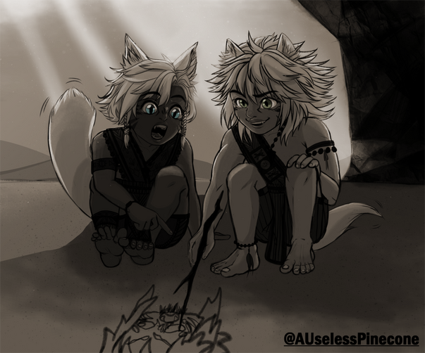 Tribe Brothers, Zeke and Arik, Shittily Drawing Their Dad in the Sand